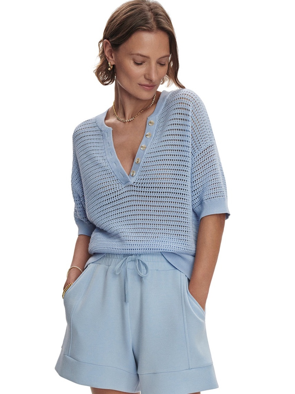 Varley Callie Knit Top Light Blue